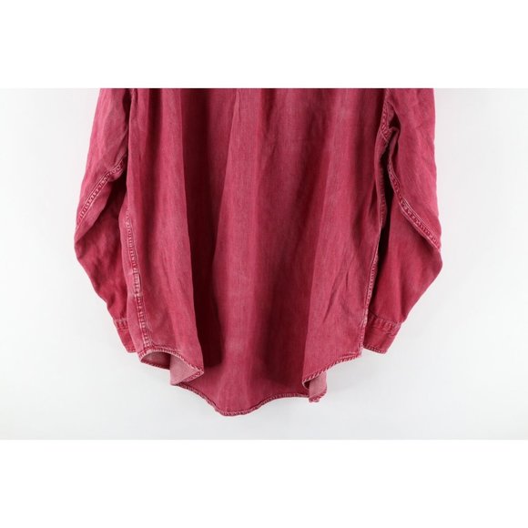 Vintage 90s Lands End Mens 2XL Faded Stonewashed Denim Button Shirt Red Cotton - Picture 8 of 8
